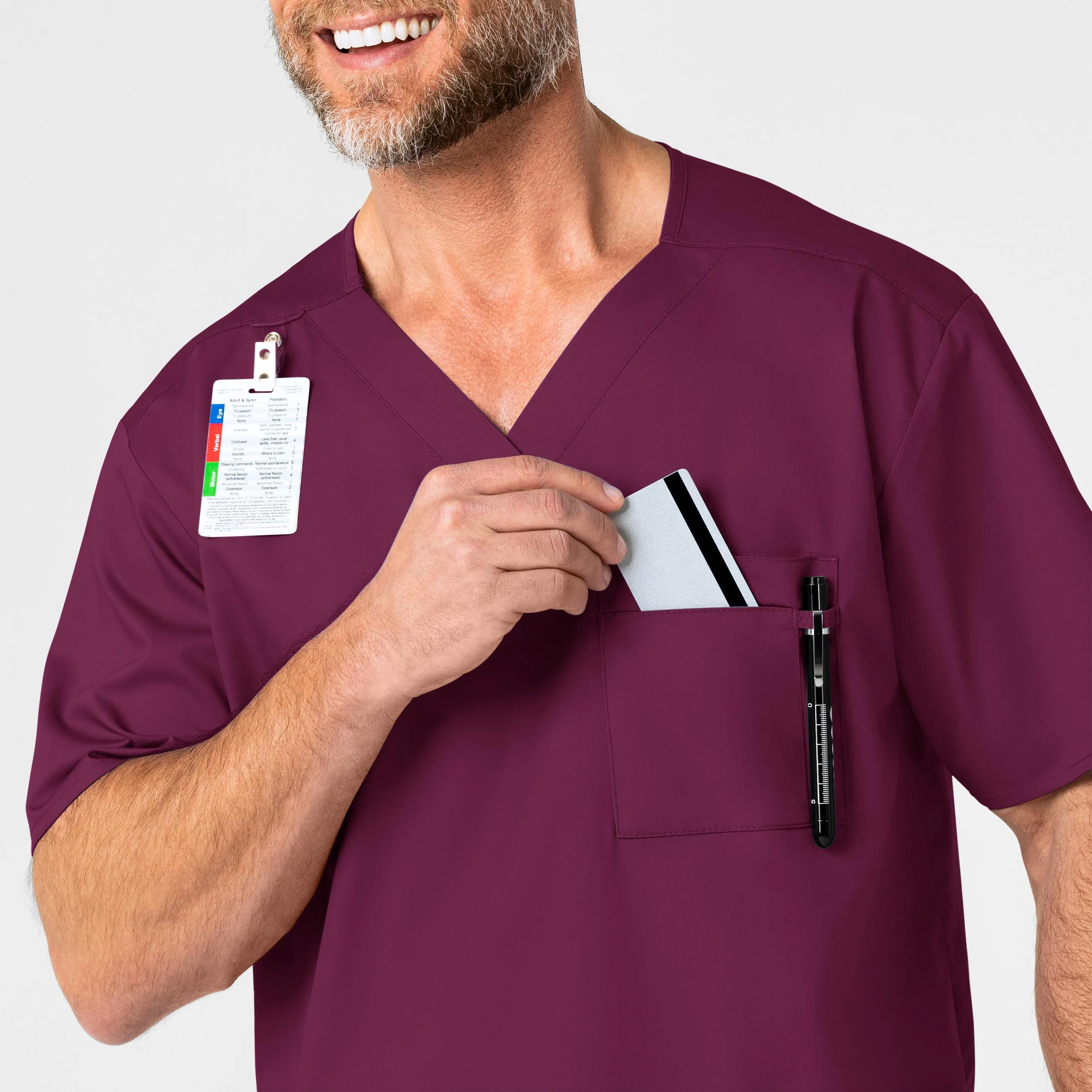 WonderWORK Men's V-Neck Scrub Top - Wine