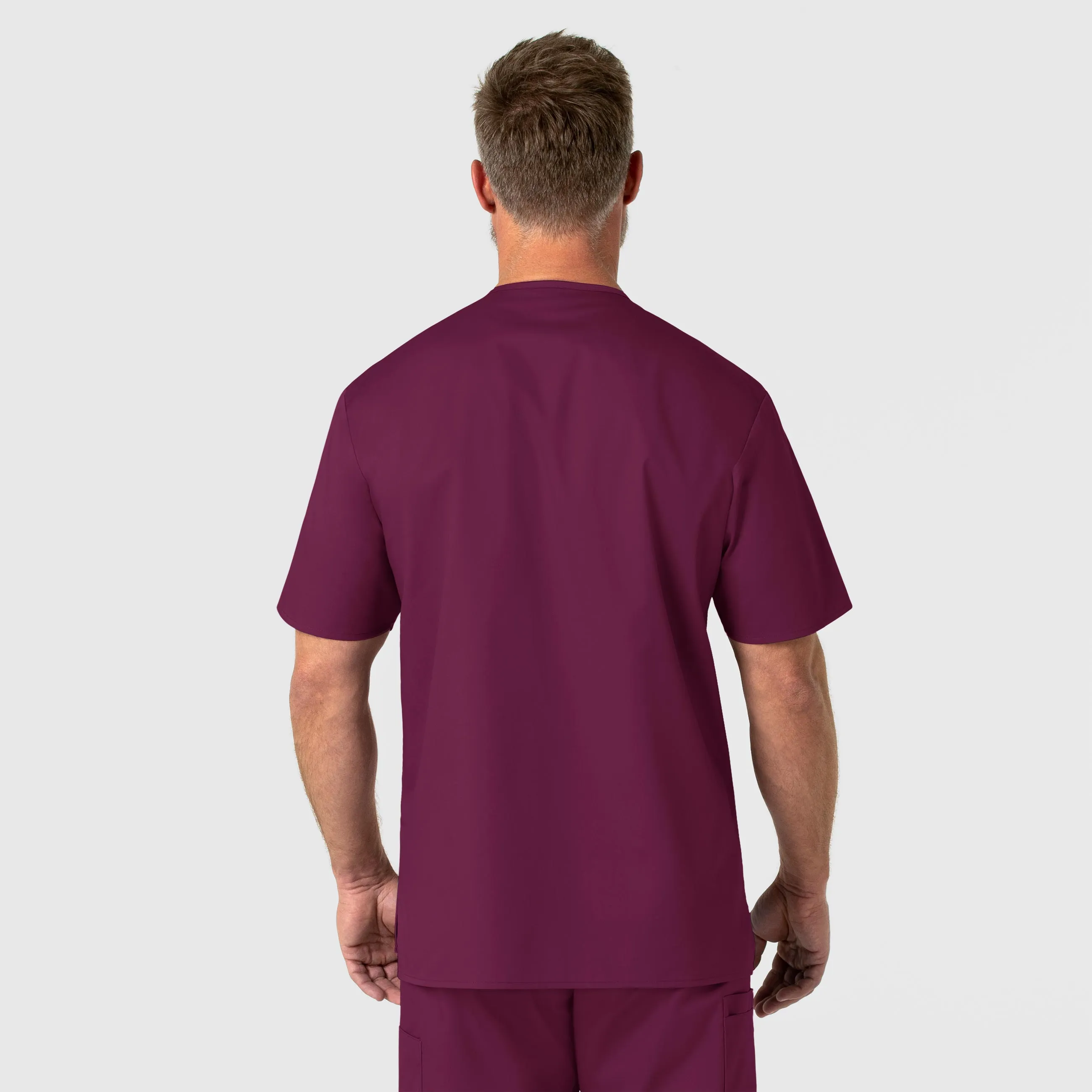 WonderWORK Men's V-Neck Scrub Top - Wine
