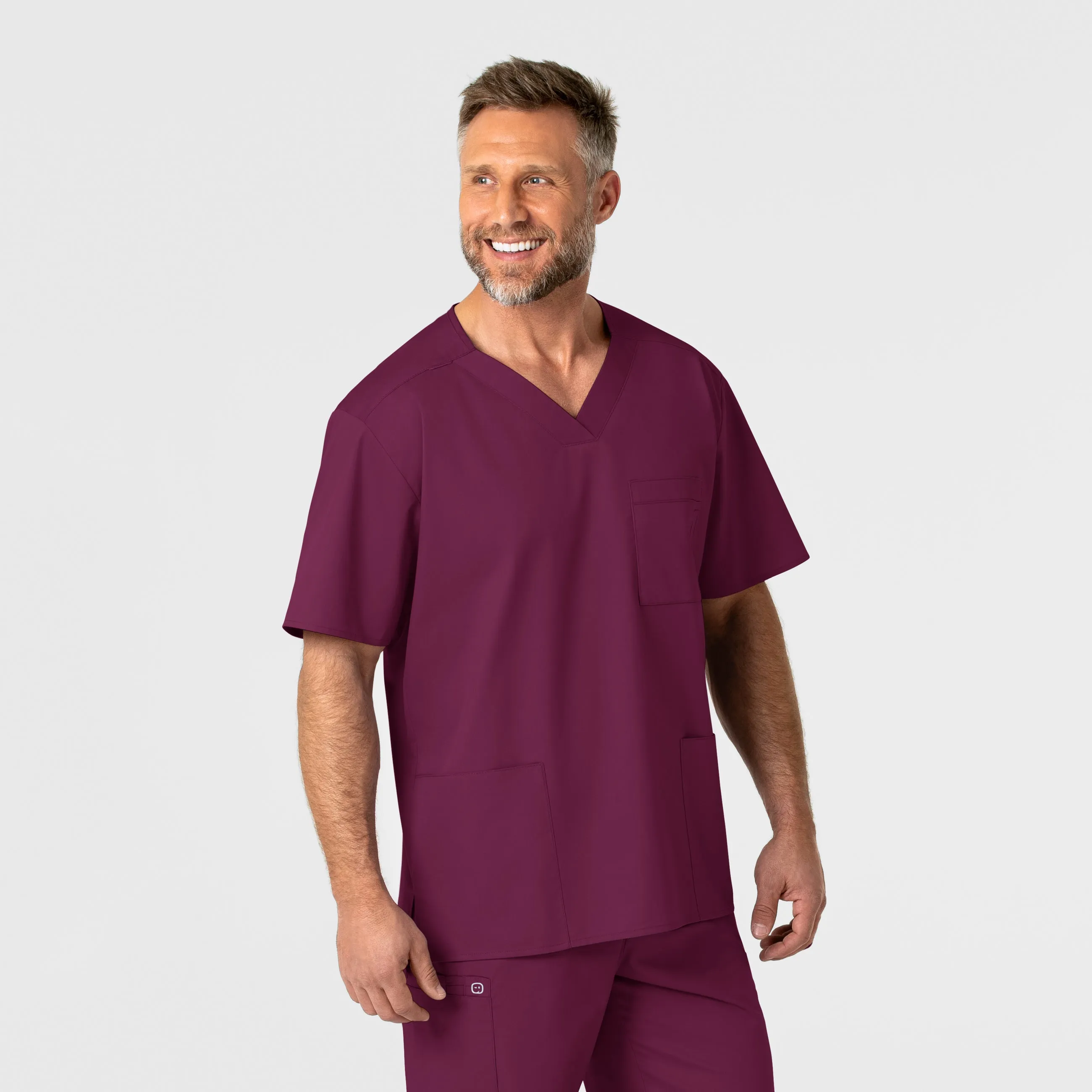 WonderWORK Men's V-Neck Scrub Top - Wine